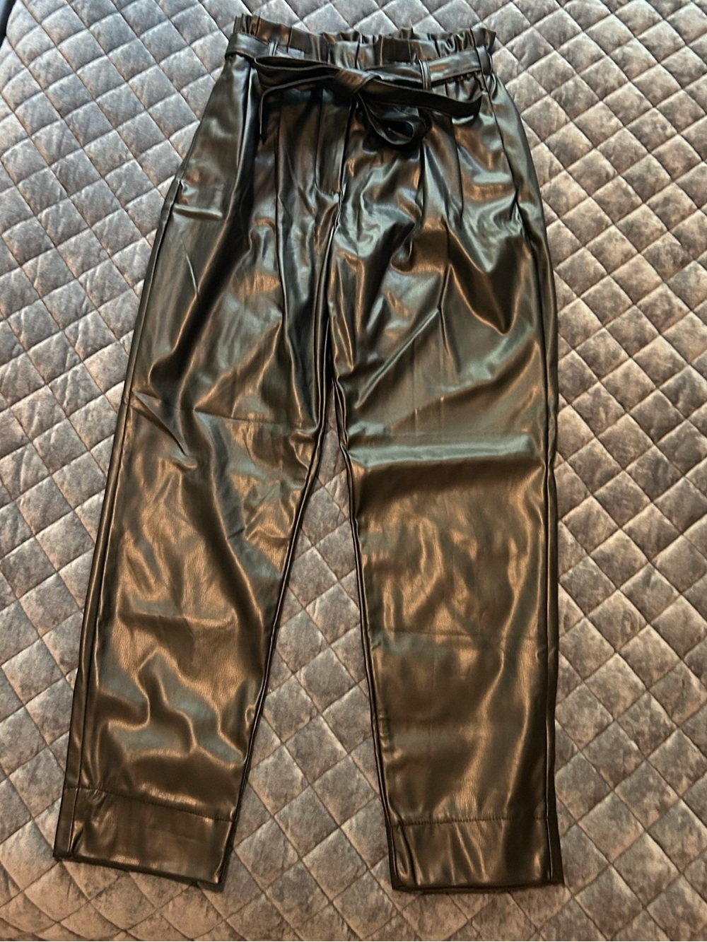 NWOT Francesca's Collections Black Faux Leather Drawstring Pants